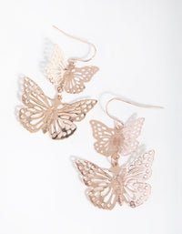 Rose Gold Double Butterfly Drop Earrings - link has visual effect only