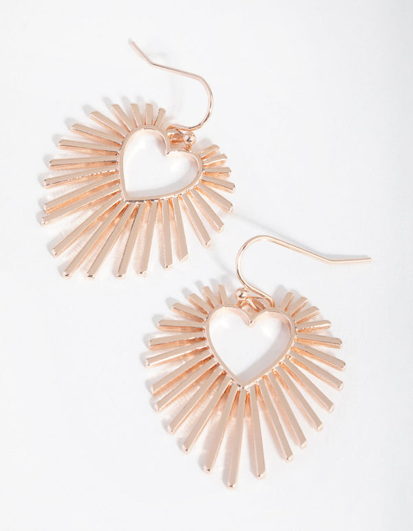 Rose Gold Bursting Heart Drop Earrings