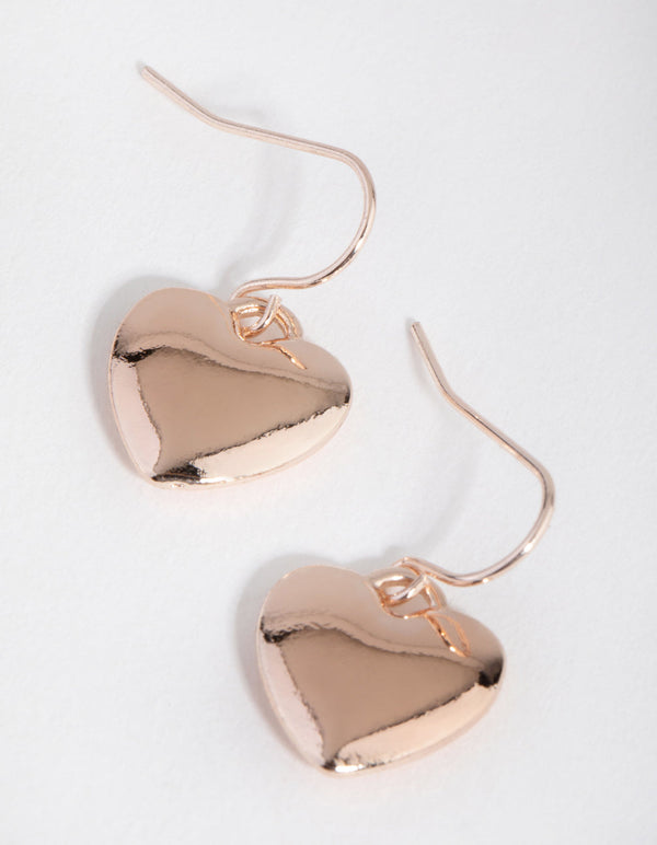 Rose Gold Disc Heart Drop Earrings