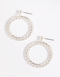 Silver Chain Detail Hoop Drop Earrings - link has visual effect only