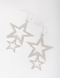 Silver Open Double Star Drop Earrings - link has visual effect only