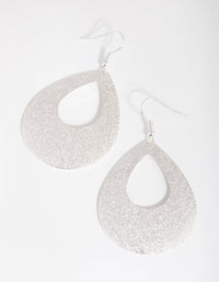 Silver Glitter Textured Pear Drop Earrings - link has visual effect only