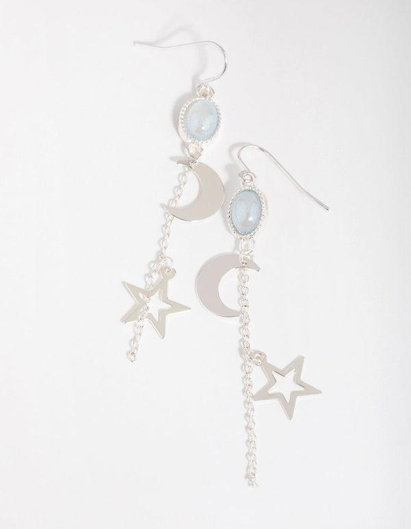 Silver Moonstone Celestial Drop Earrings