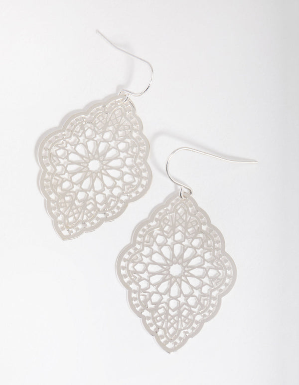 Silver Cloud Stamped Drop Earrings