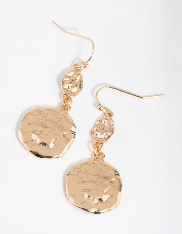 Gold Double Hammered Disc Earrings