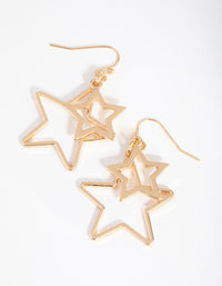 Gold Double Open Star Drop Earrings - link has visual effect only