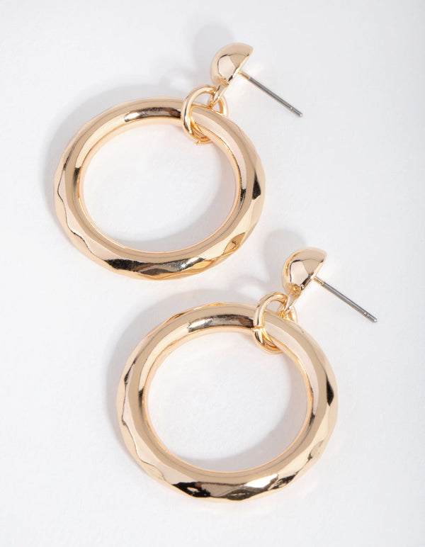 Gold Cylinder Stud Hoop Earrings