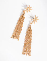 Gold Starburst Tassel Drop Earrings - link has visual effect only