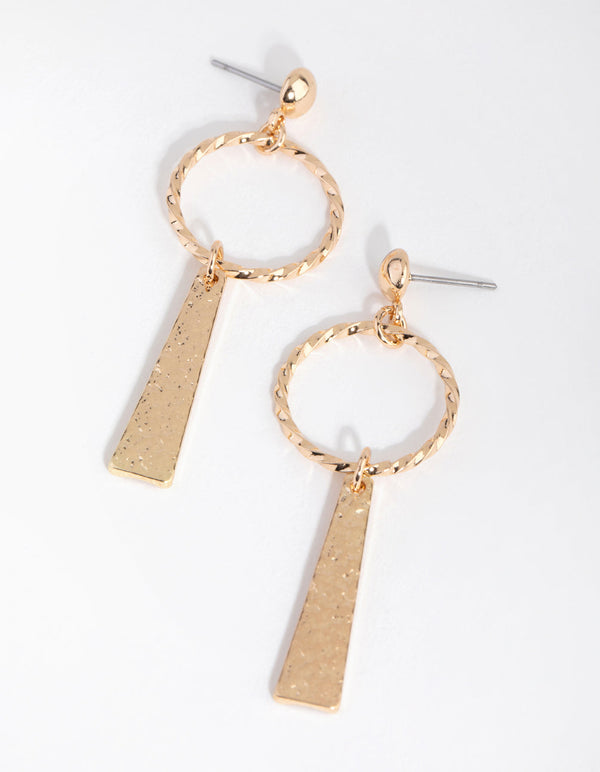 Gold Twist Open Disc Drop Earrings
