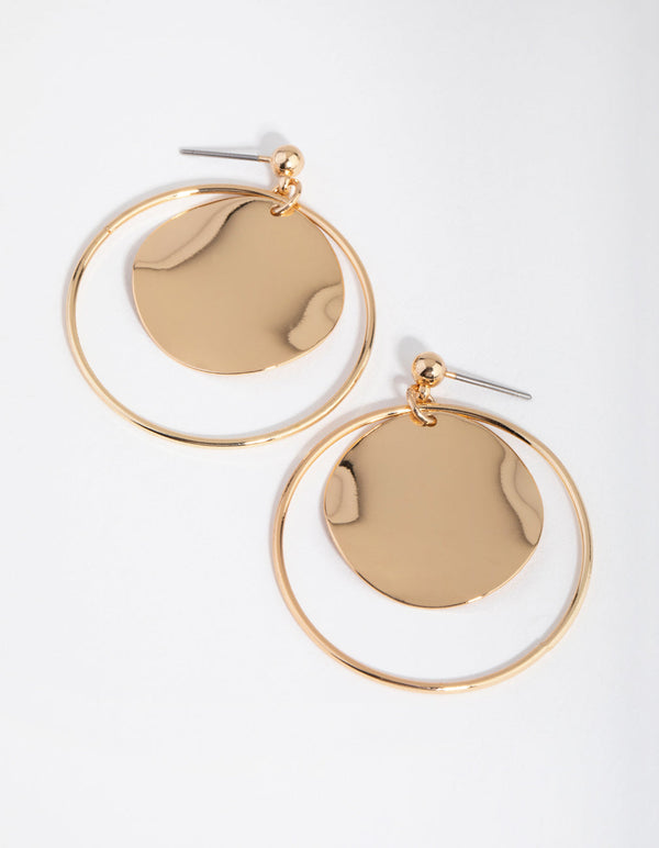 Gold Wave Centre Disc Earrings