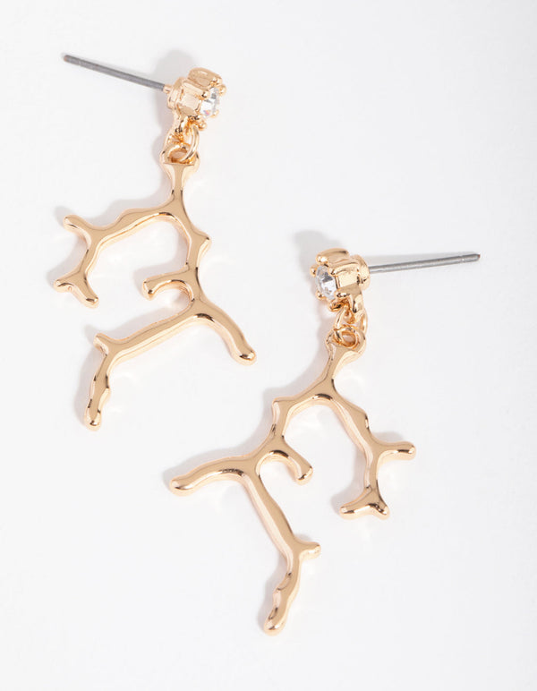 Gold Diamante Branch Drop Earrings