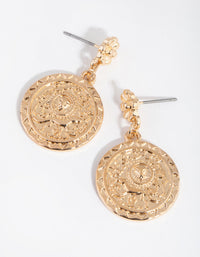 Gold Etched Animal Disc Drop Earrings - link has visual effect only