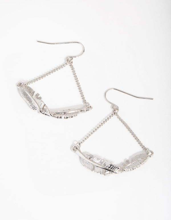Rhodium Floating Leaf Drop Earrings