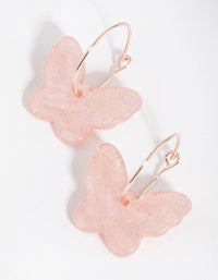 Rose Gold Sparkle Butterfly Hoop Earrings - link has visual effect only