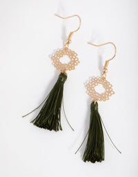 Gold Stamp Flower Tassel Drop Earrings - link has visual effect only