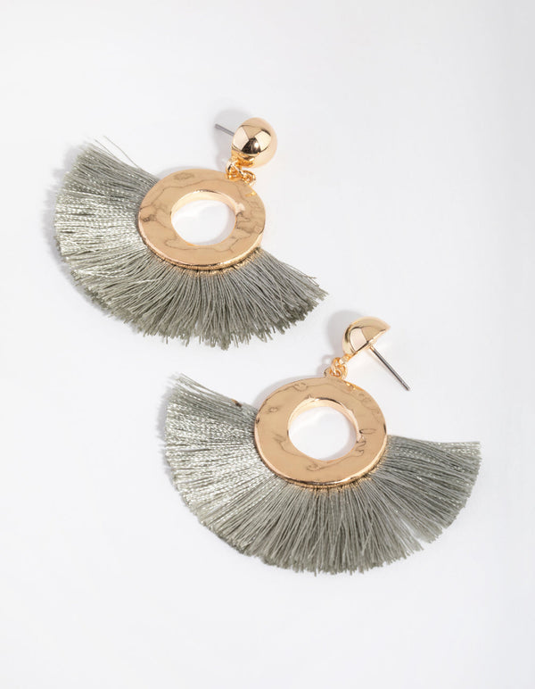 Gold Fan Tassel Drop Earrings