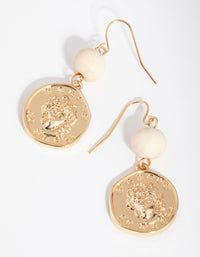Gold Coin and Wooden Bead Drop Earrings - link has visual effect only
