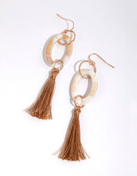 Gold Acrylic Oval and Tassel Drop Earrings - link has visual effect only