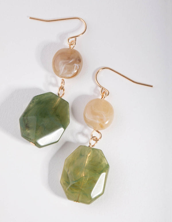Gold Flat Facet Beaded Drop Earrings