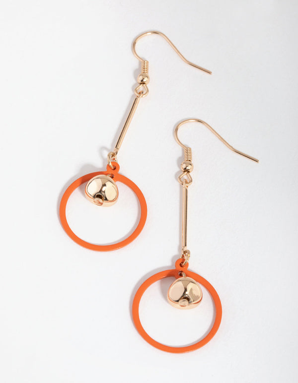 Gold Matte Bar Open Disc Drop Earrings