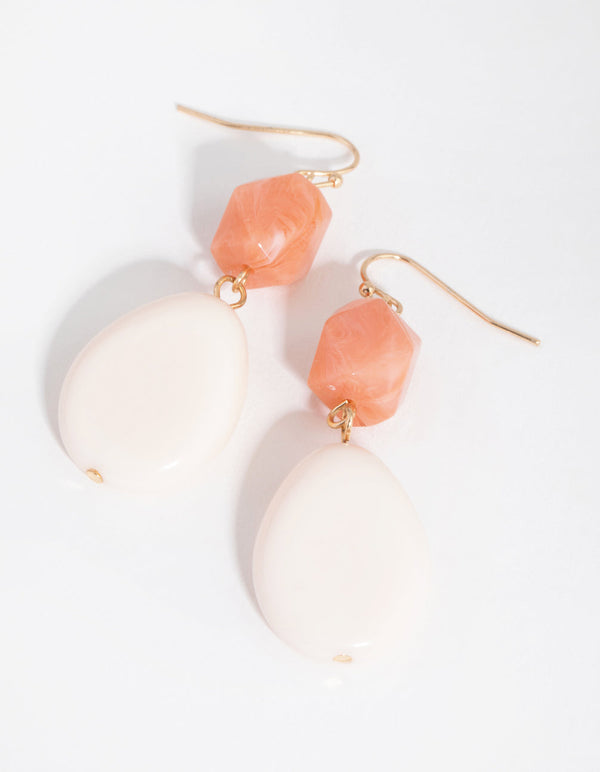 Gold Mixed Shape Beaded Drop Earrings