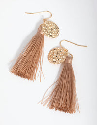 Gold Hammered Disc Tassel Drop Earrings - link has visual effect only