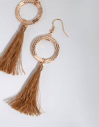 Tan Etched Disc Tassel Drop Earrings - link has visual effect only