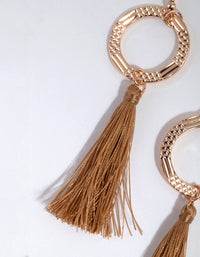 Tan Etched Disc Tassel Drop Earrings - link has visual effect only