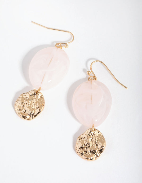Gold Marble Textured Disc Drop Earrings