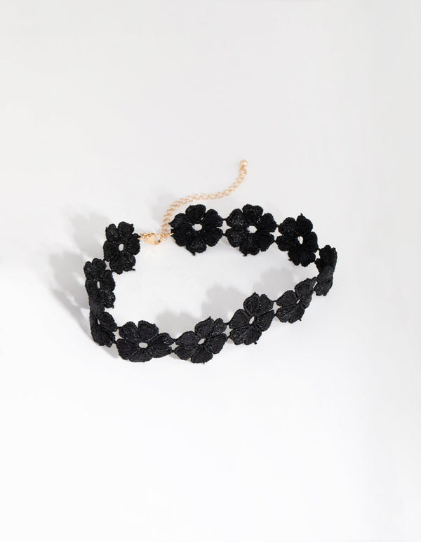 Gold Flower Black Lace Choker Necklace