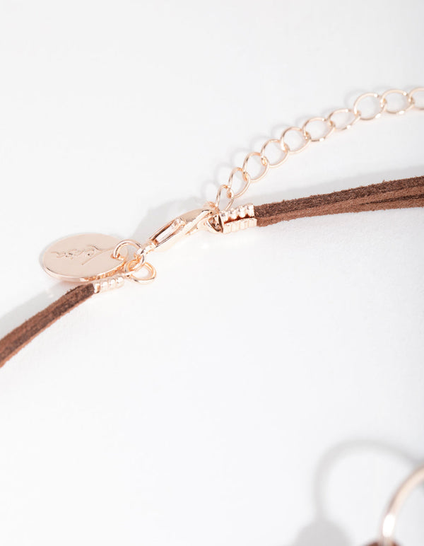 Rose Gold Mini Bullring PU Choker Necklace