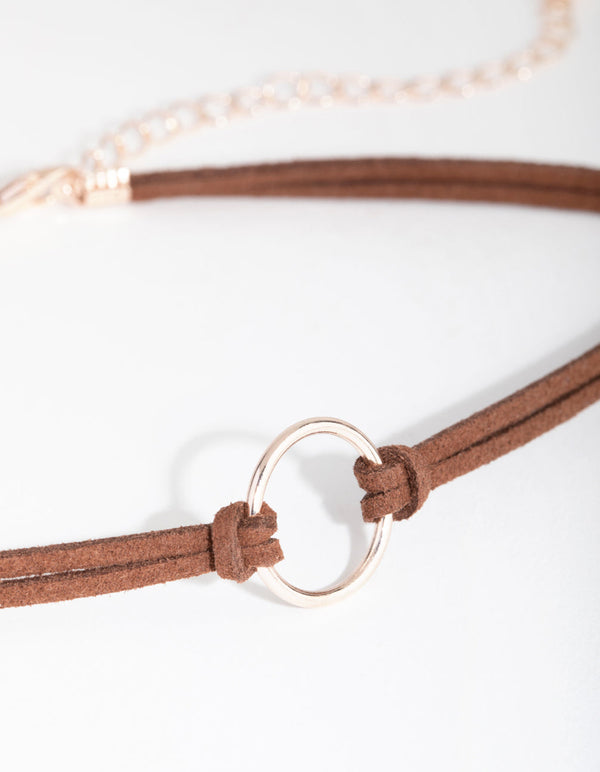 Rose Gold Mini Bullring PU Choker Necklace
