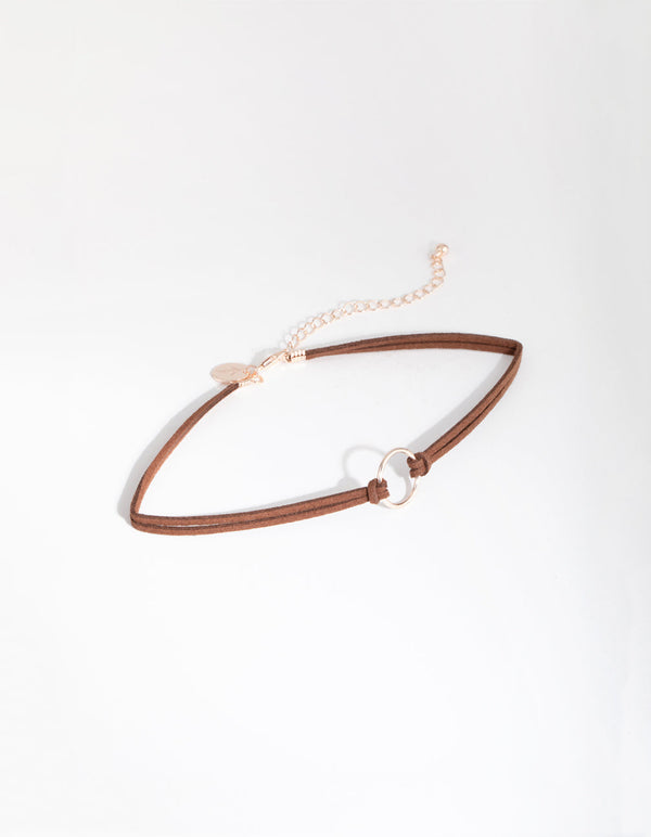 Rose Gold Mini Bullring PU Choker Necklace