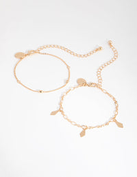 Gold Diamond Charm 2-Pack Bracelets - link has visual effect only