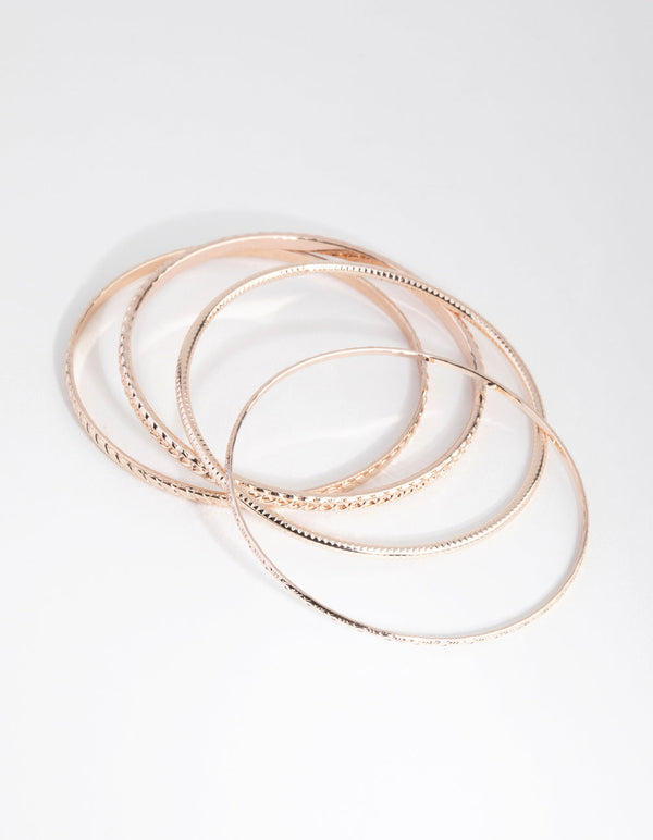 Rose Gold Mix Texture 4-Pack Bangle Bracelets