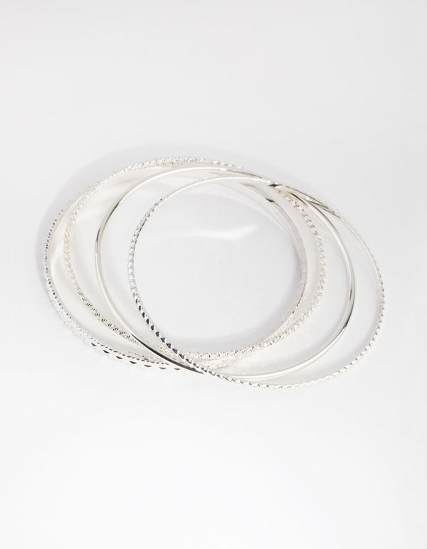 Silver Mix Texture 4-Pack Bangle Bracelets