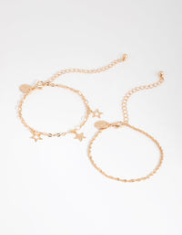 Gold Star Charm Chain 2-Pack Bracelet - link has visual effect only