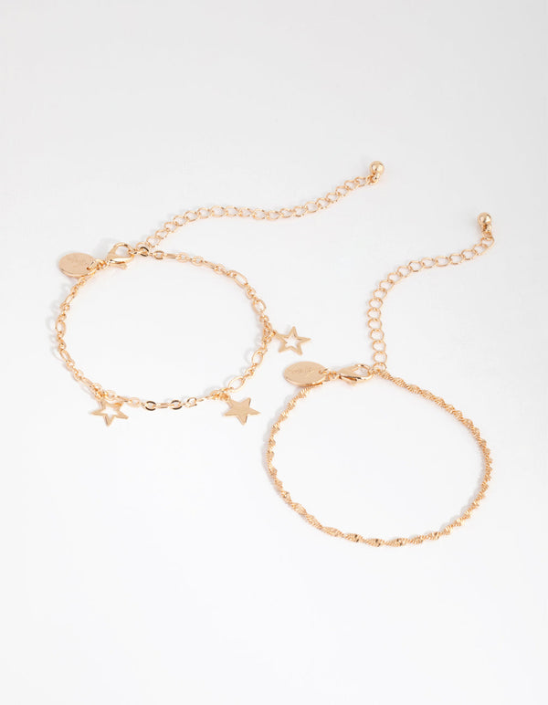 Gold Star Charm Chain 2-Pack Bracelet