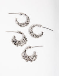 Antique Silver Etched Hoop Earrings - link has visual effect only