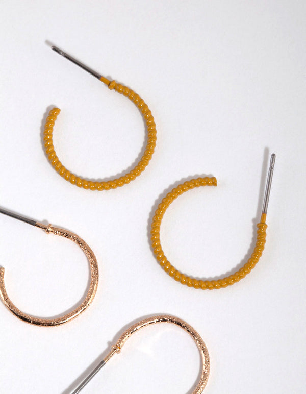 Mixed Metal Gold and Matte Twist Hoop Earring Set