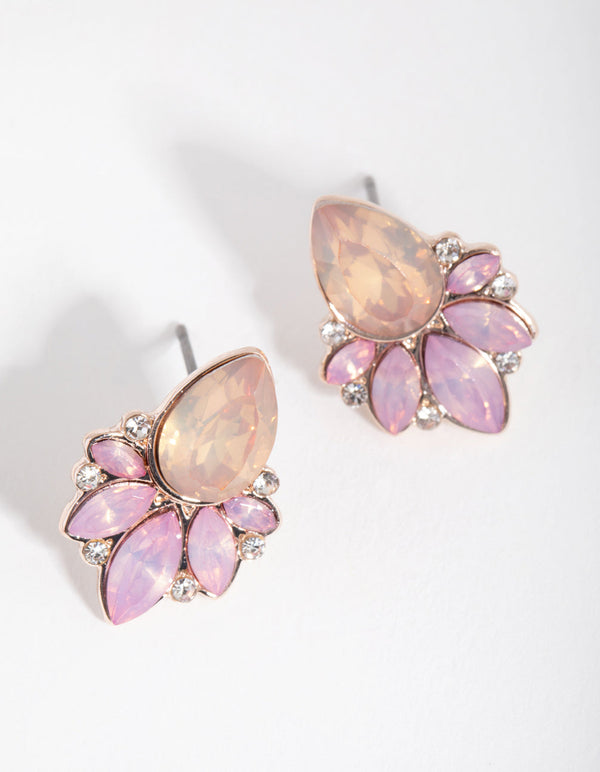 Rose Gold Statement Cluster Stud Earrings