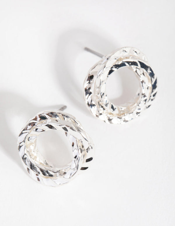 Silver Diamond Cut Interlapped Stud Earrings