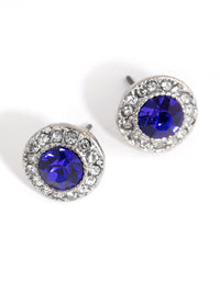 Round Blue Surrounded Stone Stud Earrings - link has visual effect only