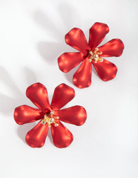 Small Matte Red Flower Stud Earrings - link has visual effect only