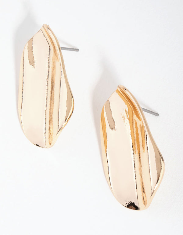 Gold Wavy Petal Disc Drop Earrings