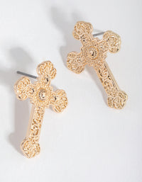 Gold Textured Regal Cross Earrings - link has visual effect only