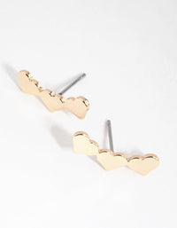 Gold Trio Heart Crawler Stud Earrings - link has visual effect only