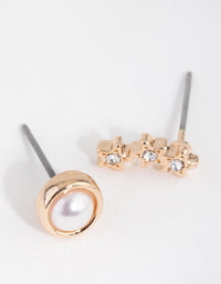 Gold Pearl and Star Mix Stud Earrings - link has visual effect only