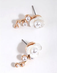Gold Pearl Flower Crawler Stud Earrings - link has visual effect only