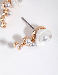 Gold Pearl Flower Crawler Stud Earrings - link has visual effect only